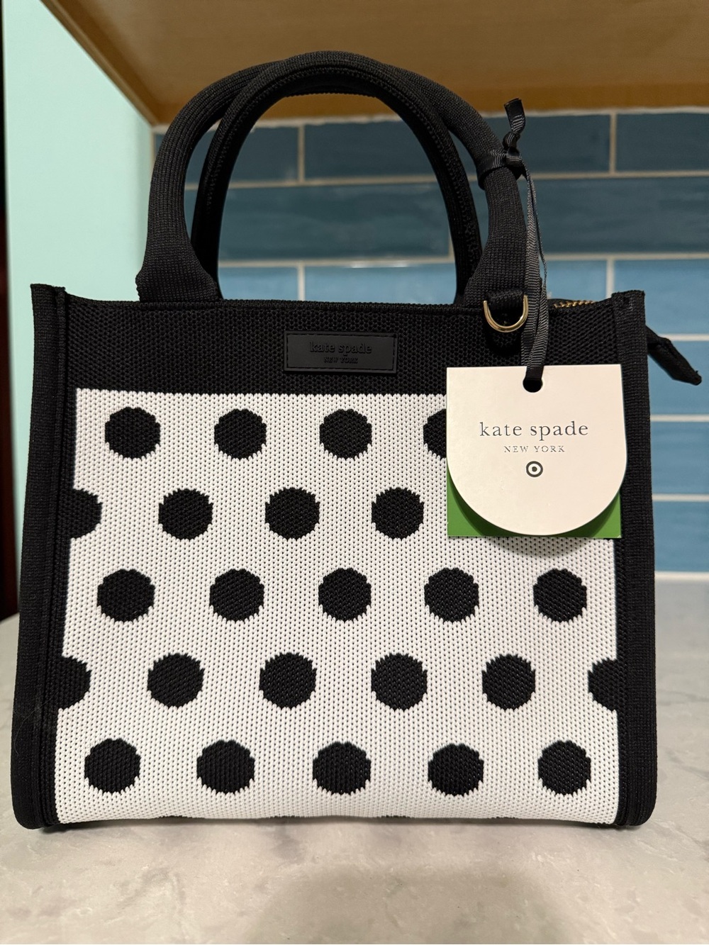 NWT Kate Spade New York Black & White Polka Dot Woven Tote For Target
